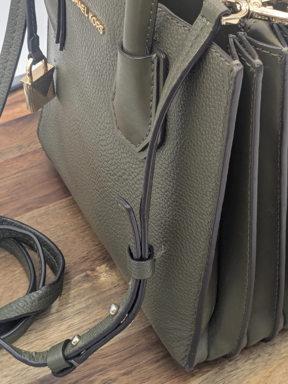 Michael Kors Mercer Medium Olive Green Leather Accordion Satchel Crossbody